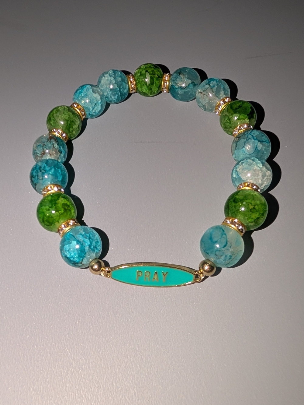 Glass Beaded Stretch "Pray" Bracelet